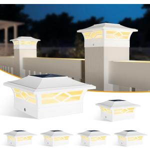 Solar Post Cap Lights - White Solar Fence Deck Post Lights for 4x4 Vinyl/Wooden Posts, Outdoor Warm White/Cool White Lighting, Waterproof Decorate Garden Pathway (6pack)
