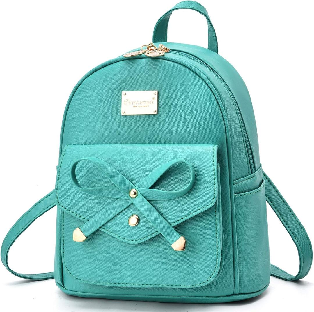 I IHAYNER Girls Bowknot Cute Leather Backpack Mini Backpack Purse for Women Turquoise (8.7in*5.9in*10.2in)