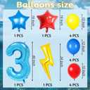 40 Inch Blue 3 Balloon Number, Latex Red Black Yellow Balloons, Mylar Lightning Balloons for Kids Cartoons Theme 3th Birthday Baby Shower Decorations