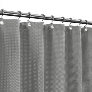 Waffle Weave Fabric Shower Curtain, Spa, Hotel Luxury, Gray Pique Pattern, 72 x 84 Inches Decorative Bathroom Curtain