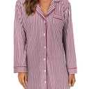 OPOIPIN Women's Long Sleeve Nightgown Button Down Sleepshirt with Pocket Printed Nightshirt Pajamas Sleepwear Burgundy X-Large
