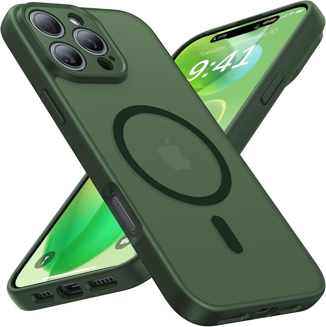 Faiono Magnetic for iPhone 16 Pro Case [Full Camera Protection][Military-Grade Protection][Compatible with MagSafe] Shockproof Protective Slim Phone Case for iPhone 16 Pro, Forest Green