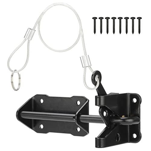 SANKINS Heavy Duty Automatic Gate Latch for Wooden Fence with Cable Pull, 7-1/2" Self-Locking Gravity Lever Door Security Latches Hardware for Metal Gates, Vinyl Fence, Outdoor Garden, Pool, Black