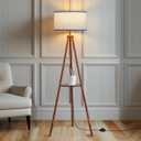 EOEYYOYB Floor Lamps for Living Room, Modern Standing Lamp with Shelf, 3 Color Temperature Led Bulb Tall Lamps with Foot Switch for Bedroom and Office, Walnut