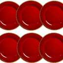 Red Charger Plates, 13 Inch Plastic Beaded Chargers for Dinner Plates, Party, Wedding, Birthday. Table Setting, (Set of 6)