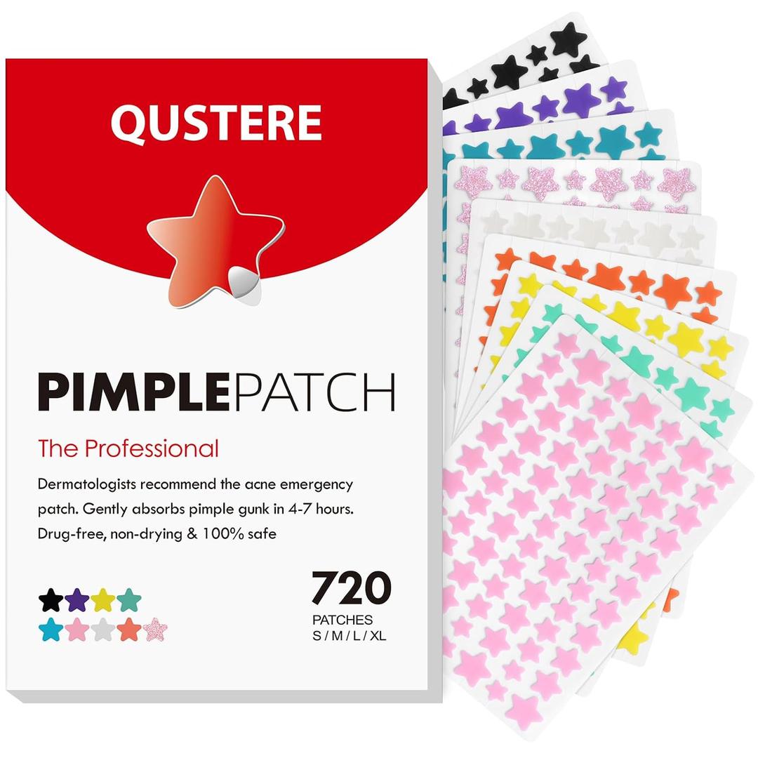 QUSTERE Pimple Patches for Face, Hydrocolloid Acne Patches, Cute Star Zit Covers, Colorful Spot Stickers with Tea Tree, Salicylic Acid & Cica Oil| 4 Sizes (8mm, 10mm, 12mm & 14mm) | 720 Count