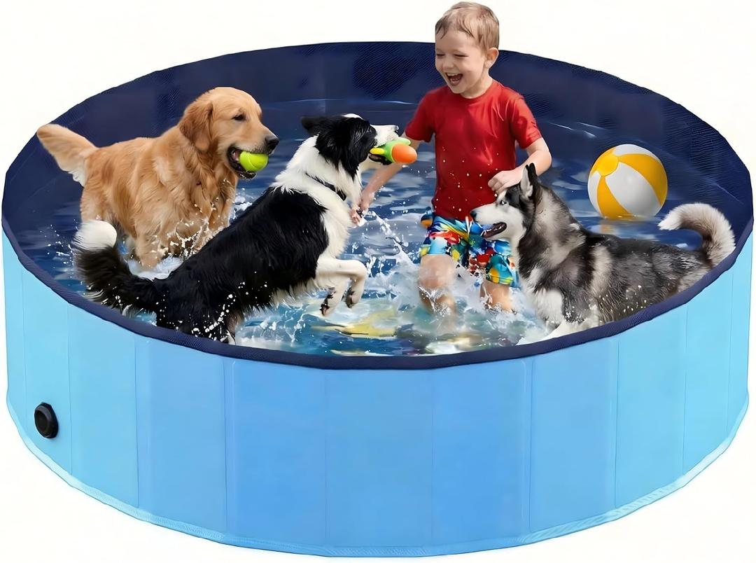 Foldable Dog Pool, Collapsible Dog Swimming Pool 72"x12" Blue