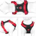 PHOEPET No Pull Dog Harness, Unique Colors Reflective Adjustable Dog Vest, with Soft Training Handle Metal Clips for Dogs (Black Base & Red Straps,M)