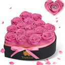 16 Pieces Forever Flower Heart Shape in a Box Preserved Pink Roses for Delivery Grade A Quality 100% Real Immortal Flowers Eternal Birthday for Her Mom Women Wife Girlfriends (Pink)