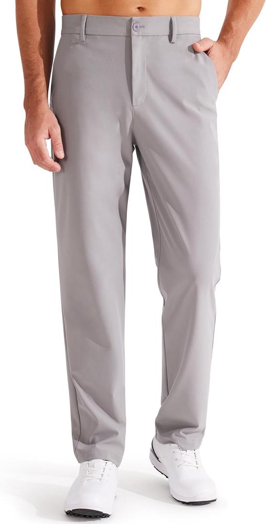 Libin Men's Golf Pants Classic Fit Flat Front Work Dress Pants 29" 31" 33" Stretch Casual Pants Lightweight with Pockets (Gray, L)