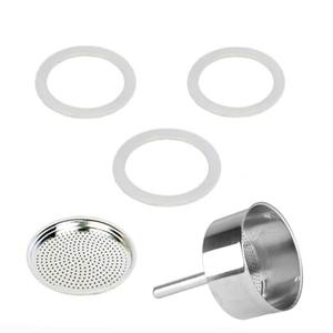 5PCS Moka Pot Coffee Replacement Parts - 3pcs Silicone Gaskets,1pcs Aluminum Filter Screen,1pcs Coffee Funnel (3Cup)