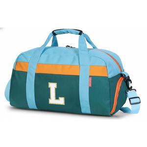 Initial Kids Duffle Bag for Boys or Girls, Kids Overnight Bag with Shoe Compartment, Personalized Weekender bags, Birthday Gifts for Women Boys Girls(Green Blue-Letter S)