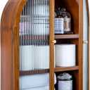 MyGift Medicine Cabinet, Arched Wall Cabinet, Bathroom Medicine Wall Mounted Cupboard, Mid Century Style Floating Storage Cabinet with Glass Door, Natural Acacia Wood, Large