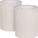 Tall Lamp Shades Set of 2, 10" Top X 10" Bottom X 13" High Large Drum Lampshades for Table Lamps Floor Lamp, Beige Line Fabric Lamp Shades, Easy Assembly Replacement Lampshades