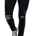 HUNGSON Men's Ripped Skinny Destroyed Stretchy Knee Holes Slim Tapered Leg Jeans Denim Pants Black, Size 7 