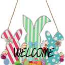Lyeasw Easter Welcome Sign for Front Door- Easter Bunny Wreaths Wall Hanging Decor for for Spring Holiday Coffee Shop Bakery, Wooden Rabbit Decorations for Yard Front Porch Party Outdoor(Bunny & Eggs)