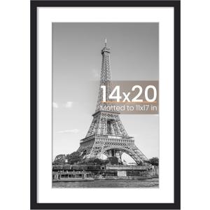 upsimples 14x20 Picture Frame, Display Pictures 11x17 with Mat or 14 x 20 Without, Wall Hanging Poster Frames, Black, 1 Pack
