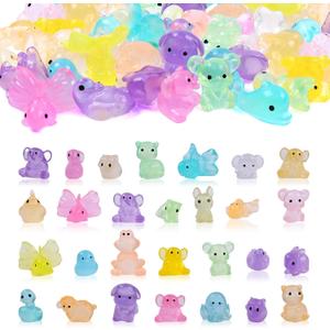 50 Pcs Luminous Mini Resin Animals Bulk - Assorted Tiny Luminous Figurines for Fairy Gardens, Aquarium, DIY Crafts & Party Decorations