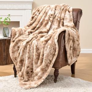 Krifey Faux Fur Throw Blanket, Super Soft Cozy Blanket, Luxury Fluffy Blanket Warm Bed Throw, Plush for Women, Marbled Beige 50" x 60"