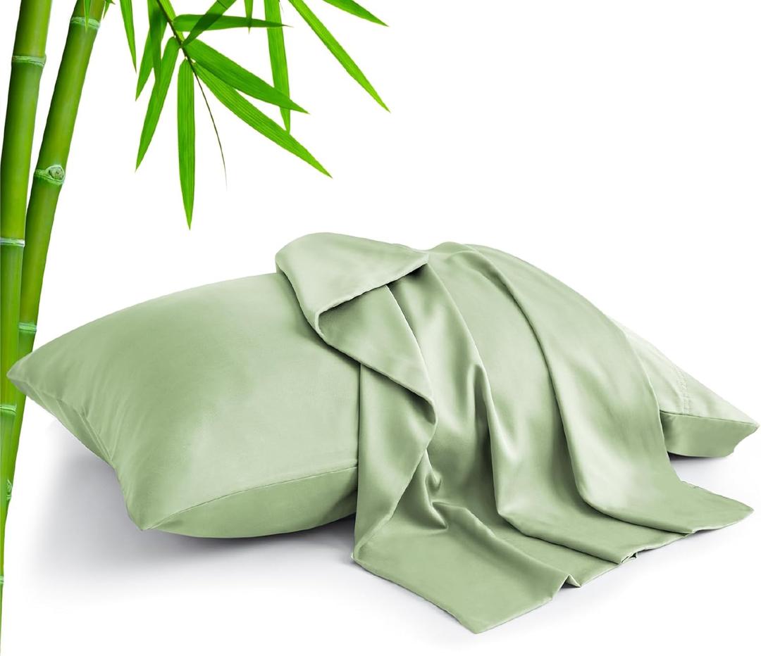 BEDELITE Standard Pillow Cases Set of 2, Rayon Derived from Bamboo, Cooling Pillow Cases for Hot Sleepers & Night Sweats, Breathable Silky Soft Envelope Pillowcases(Sage Green, 20"x26")