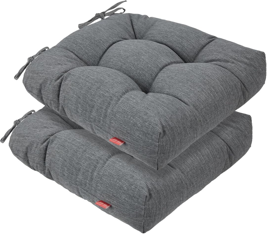Indoor/Outdoor Tufted Seat Cushions with Ties Set of 2, 19"x19" Chair Cushions for Dining Chairs, Waterproof Overstuffed Chair Pads for Garden Patio Kitchen Home-Heathered Grey