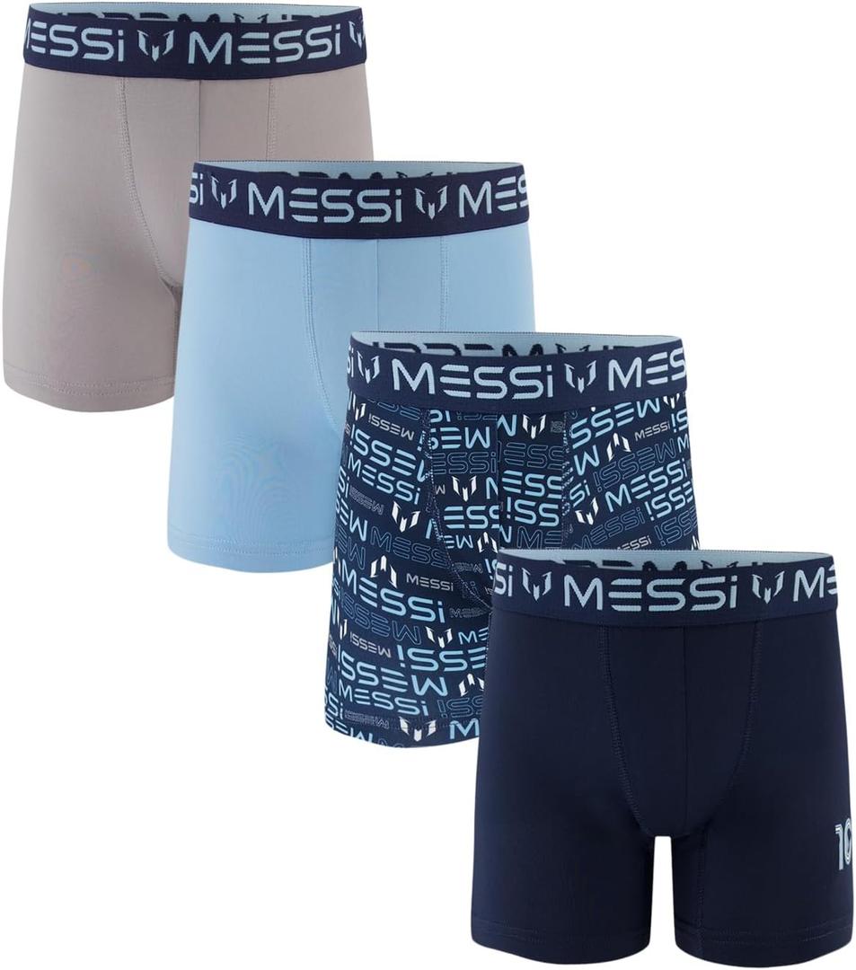 Messi Boys' 4-Pack of Boxer Briefs, Kids Underwear with Stretch Material & Elastic Waist, Blue Print, Size: Large