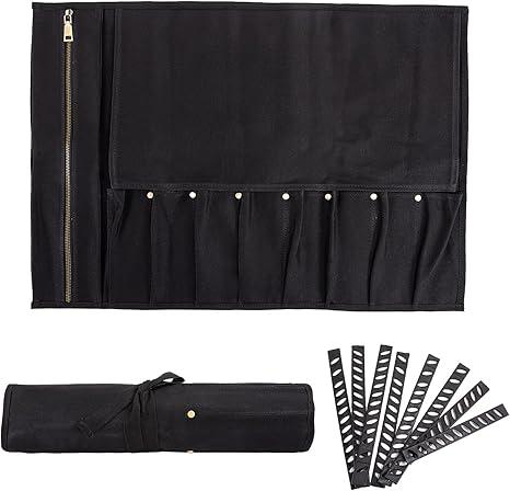 Chef Knife Roll Bag, Waxed Canvas knife bags for chefs professional, Portable 8 Slots Chef Knife Case With 1 Zipper Pockets & 8 Plastic Knife Guards Can Camping and Hold Home Kitchen Knife Tools