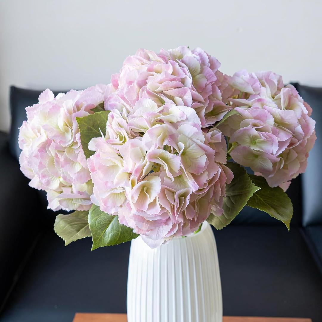 DUYONE 4pcs 22.4'' Realistic Large Real Soft Touch Artificial Hydrangea Flowers with Long Stem,Lifelike Latex Flowers for Home Decor Wedding Arrangements Party Living Room Bouquets 4pcs Pink Edge