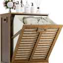 HITNET Bamboo Tilt Out Laundry Hamper, Bathroom Storage Cabinet with Hidden Removable Basket and 3 Sides Cutout Handles, Freestanding Hamper Organizer for Dirty Clothes, Walnut, 21.26" L 13.78" W 25.2" H