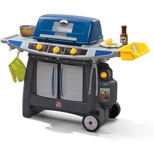 Step2 Sizzle & Smoke BBQ Grill Kids Playset, Indoor/Outdoor Kitchenette, Interactive Play with Sounds, Made of Durable Plastic, Includes 15 Piece Toy Accessories, For Toddlers 3+ Years Old