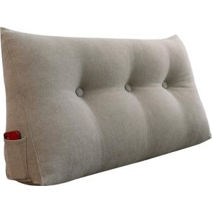 WOWMAX Wedge Body Positioners Pillow Triangular Reading Bedrest Throw Pillows Bolster Headboard Back Support Lumbar Cushion Pillow for Daybed with Removable Cover Linen Cotton Blend Dusty Taupe Twin