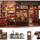 Cutefun Book Nook Kit - DIY Miniature Coffee Shop Booknook Kits for Adults and Teens, 3D Wooden Puzzle Bookend Bookshelf with LED Light, Creative Crafts Gifts for Book Lovers (Corner Coffee Shop), 1:12