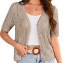 GRACE KARIN 2025 Women's Short Sleeve V Neck Cardigans Sweaters Open Front Knit Crochet Button Bolero Shrugs Tops (X-Large, Khaki)