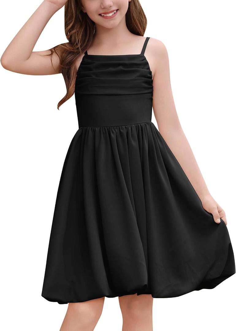 IBAKOM Girl Sleeveless Formal Party Dress Ruffle Smocked Flower Bud Skirt Teen Fancy Pageant Homecoming School Prom Dress