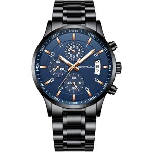 CRRJU Mens Watches Luxury Casual Quartz Analog Black Stainless Steel Waterproof Chronograph Wrist Watches for Men