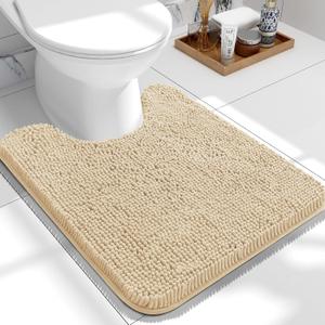 OLANLY Toilet Rugs U-Shaped 24x20, Extra Soft Absorbent Chenille Contour Bathroom Rugs, Dry Quickly, Machine Washable, Non-Slip Bath Mat for Toilet Base, Beige