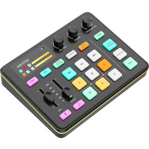 Gaming Audio Mixer for PC, Audio Interface Sound Board w/RGB Effect, Support Bluetooth, XLR/TRS Microphone, 48V Phantom Power, Voice Changer Live Streaming, Podcasting, Content Create(Not for USB Mic)