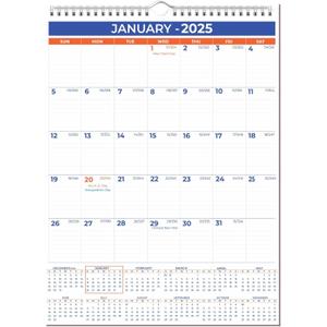 2 x 2025 Wall Calendar - January 2025 - December 2025, 12 Monthly Hanging Calendar, 2025 Planner, A4 Size 8.5" x 11", Spiral Binding, Holidays, Julian Dates, Large Blocks, Twin-Wire Binding, Hanging Hook, (1 Pack) (White/Blue) 2 x 2025 Wall Calendar - January 2025 - December 2025, 12 Monthly Hanging Calendar, 2025 Planner, A4 Size 8.5" x 11", Spiral Binding, Holidays, Julian Dates, Large Blocks, Twin-Wire Binding, Hanging Hook, (1 Pack) (White/Blue)