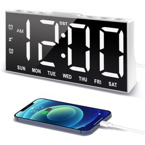 JALL Digital Alarm Clock with Large Display Big Bold Numbers, Dimmer, 2 USB Charging Ports, Snooze, Small Table Desk Clock for Bedroom, Living Room, Clock for Heavy Sleepers (White)
