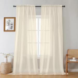Gwine Cream Sheer Curtains 96 Inches Long 2 Panels, Elegant Window Treatments Voile Curtains for Living Room, Light Filtering Rod Pocket Sheer Drapes, Each 42" Wx96