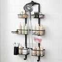 Extra Large Shower Caddy Hanging, Rust-Resistant Shower Organizer Hanging, 3 Tier Height-Adjustable Over the Head Caddy, Rack with Soap Basket (Black)