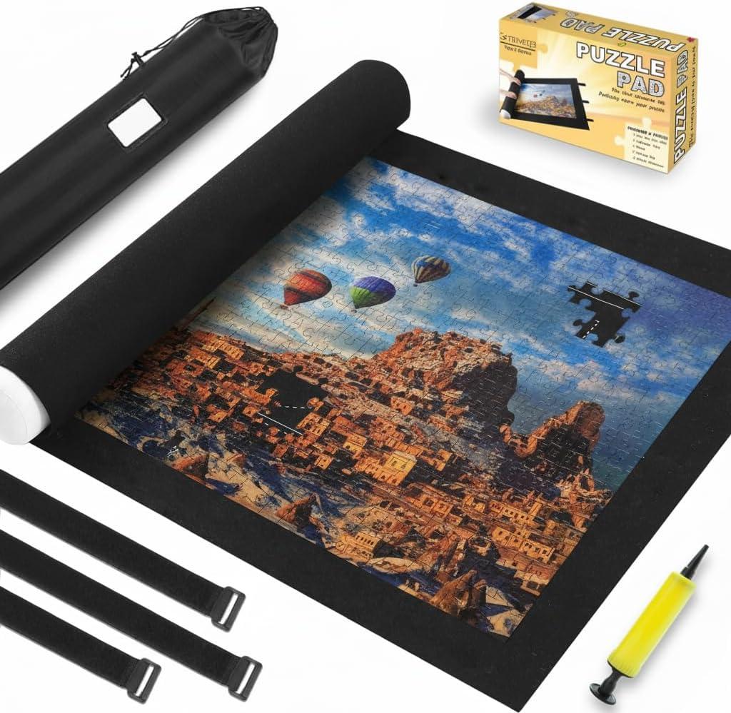 Jigsaw Puzzle Board Roll Up Mats Games Saver Portable Keeper Storage Magic Holder Matt Rollup 2000 1000 500 300 Pieces Accessories Christmas Ideas for Adults Toddler Teens Boys Girls New Home Gifts (Black)