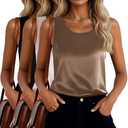 Velvelhall 3 Pack Women's Satin Tank Tops Silk Camisole Sleeveless Scoop Neck Work Undershirt Dressy Shirt Lady Blouse Summer(Small, Black, Champagne, Light Brown)