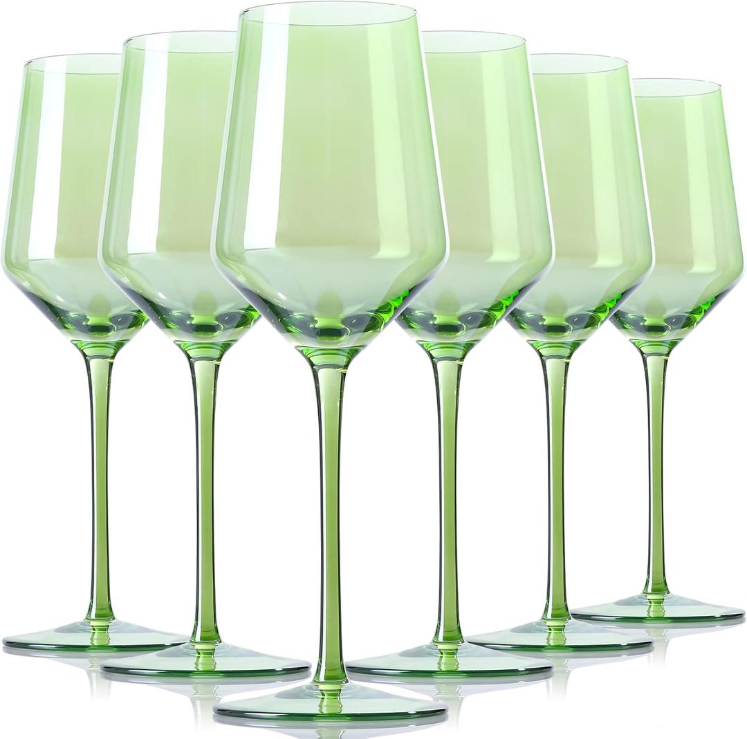 Physkoa Green Glasses Set 6-15oz Crystal Green Glasses With Long Stem