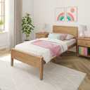 Max & Lily Twin Bed, Solid Wood Twin Bed Frame with Panel Headboard, Kids Twin Bed with Wood Slat Support, No Box Spring Needed, Pecan