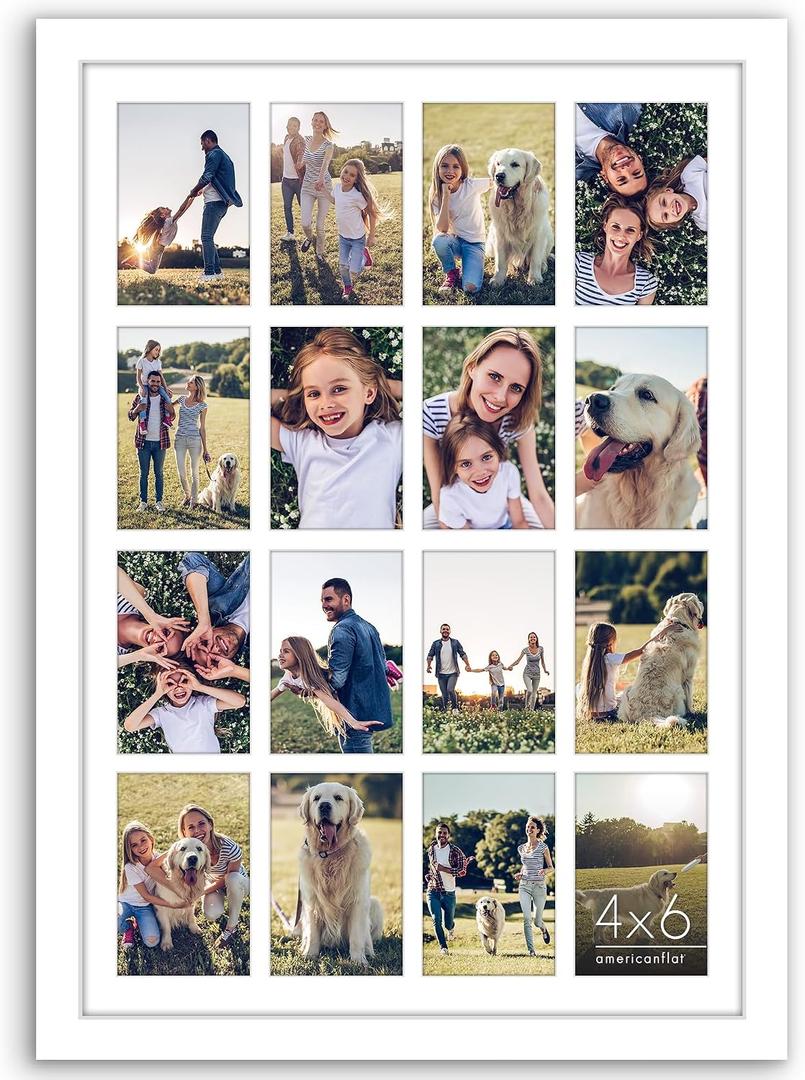 Americanflat 4x6 Collage Picture Frame with Polished Plexiglass - Multi Picture Frames Fit Sixteen 4x6 Photos or Use as One 18x26 Poster Frame for Wall Display - Signature Collection - White