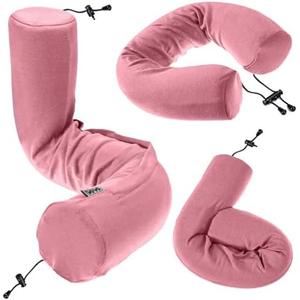 Dot&Dot Twist Memory Foam Travel Pillow for Airplanes - Travel Neck Pillow for Sleeping - Airplane Pillow for Neck Support, Chin, Lumbar and Leg - Adjustable, Bendable Neck Roll Pillow