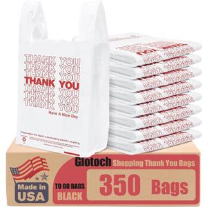 Glotoch Thank You Plastic Bags with Handle White (350 Count), 11.5 x 6.5 x 21" Grocery Shopping T-shirt Bags for Restaurants, Convenience Store,Takeout,To Go, Retail Merchandise, Supermarket