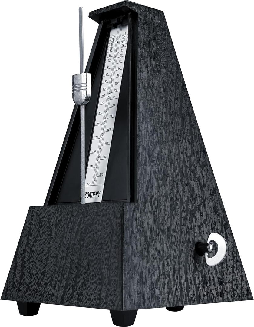 Sondery Classic Mechanical Metronome with Bell for Piano Guitar Drum Violin Saxophone All Instruments, Tempo Range 40-208bpm, Beats 02346, Black Wood Grain ABS Case with Comfortable Click Sound