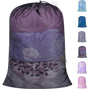 2 x Polecasa Heavy Duty Diamond Mesh Laundry Bag, 24x36", Black Extra Large Laundry Hamper Bag, Holds 2-3 Loads, Tear Resistant Mesh, Breathable Design, Drawstring Closure